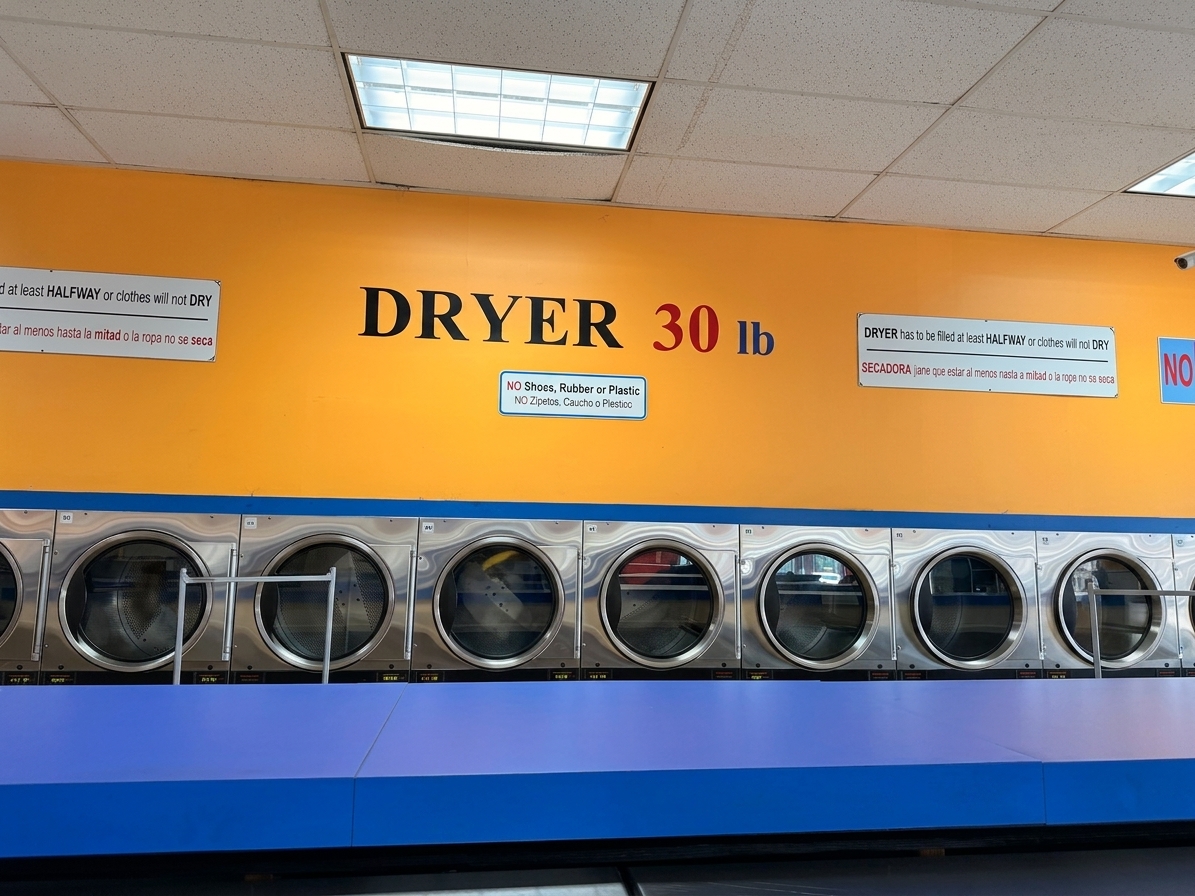 30 pound double-stacked Speed Queen dryers at Lavanderia