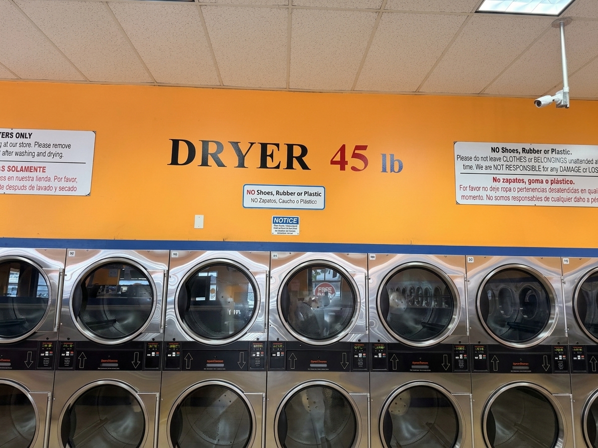 45 pound double-stacked Speed Queen dryers at Lavanderia